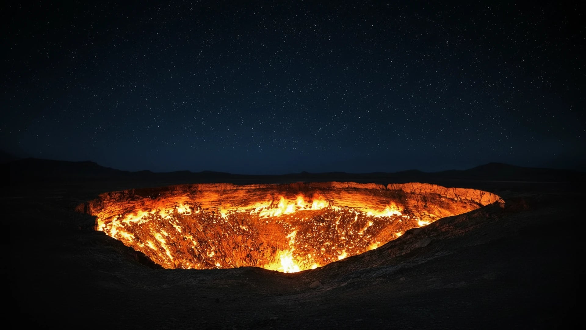 Darvaza-Gaskrater bei Nacht, das Tor zur Hölle in Turkmenistan